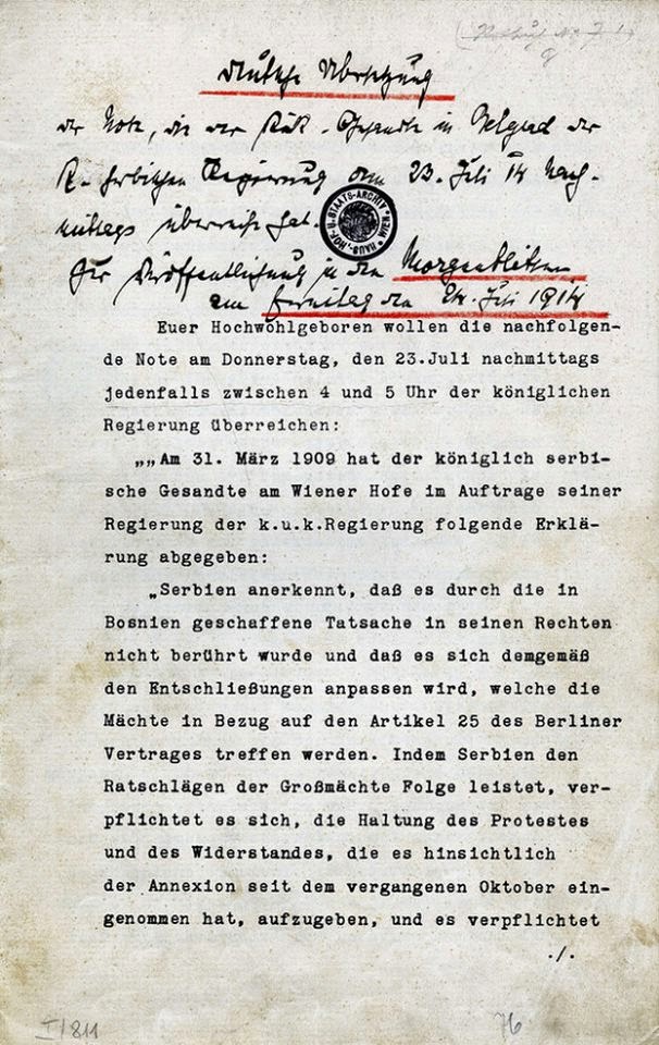 Austrian Ultimatum to Serbia July 23, 1914 Page 1